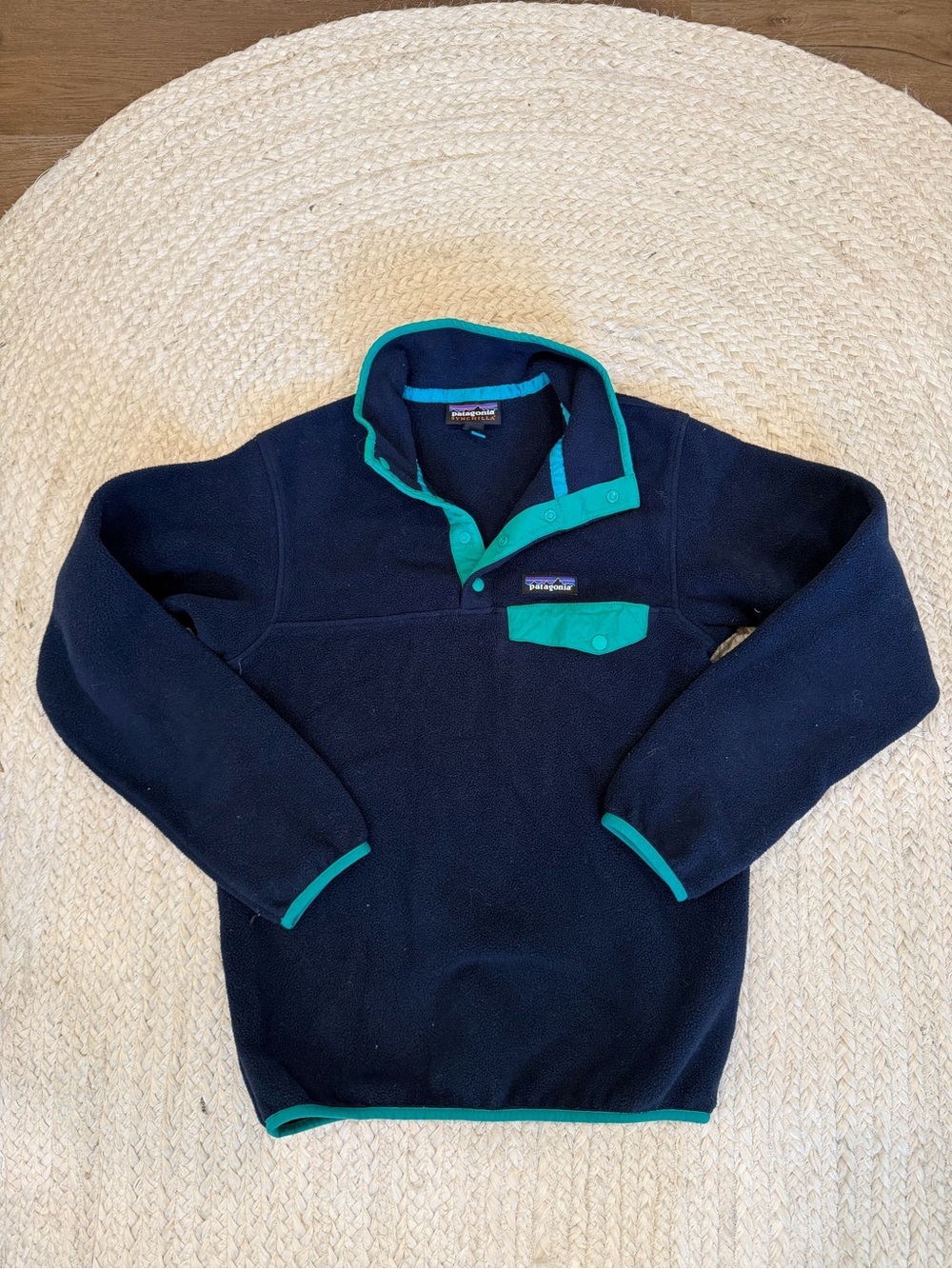 Patagonia Navy Fleece Pullover with Teal Trim